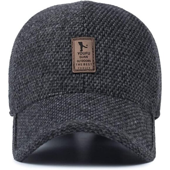 Men's Winter Warm  Wool Tweed Peaked Baseball Cap Hat Fold Earmuffs Warmer - Picture 7 of 7
